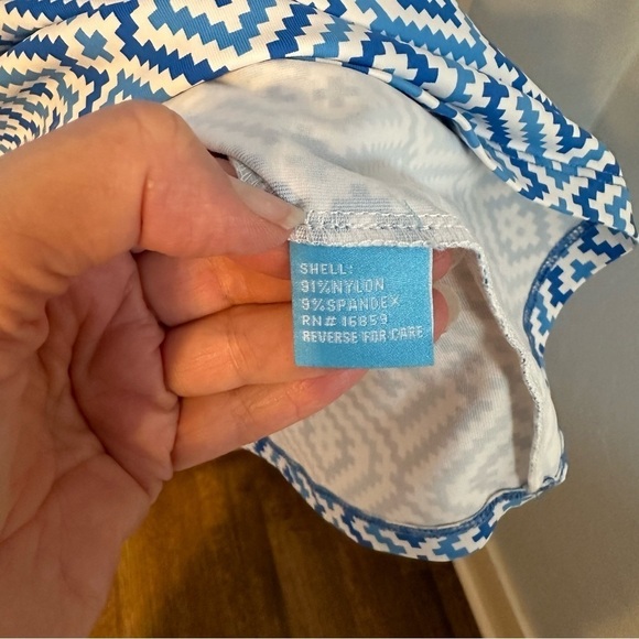 J. McLaughlin Dress Catalina Nylon Cloth Aztec Blue & White Beachy Coastal Sz L - Picture 8 of 14